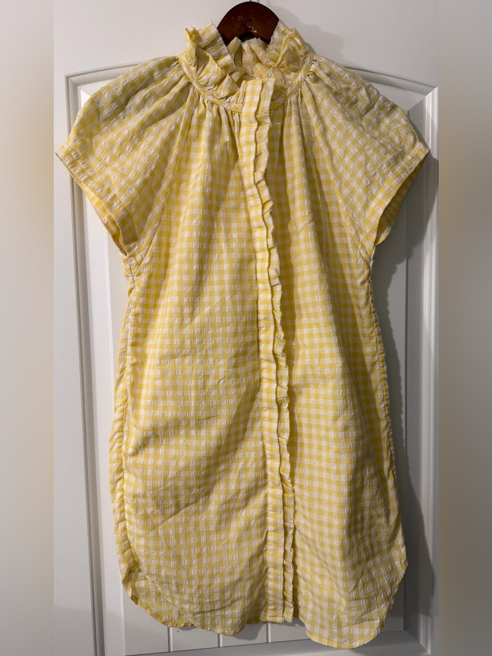 sundays Yellow Gingham Ruffle-Front Monroe Dress Short Sleeve